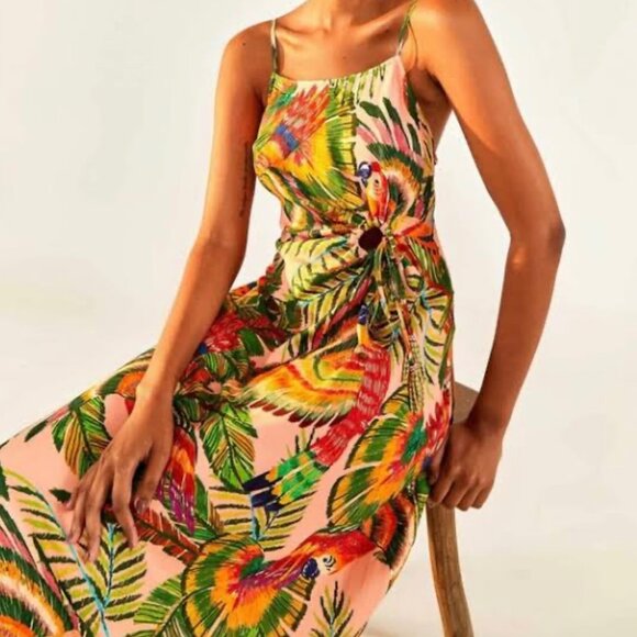 Farm Rio Macaw Leaves Cut-Out Midi Dress NEW Size Medium - Picture 10 of 13